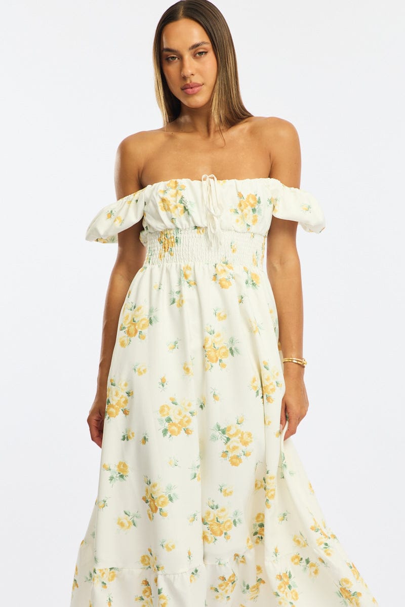 Yellow Floral Maxi Dress Puff Sleeve | Ally Fashion Yellow Floral Maxi Dress Puff Sleeve | Ally Fashion