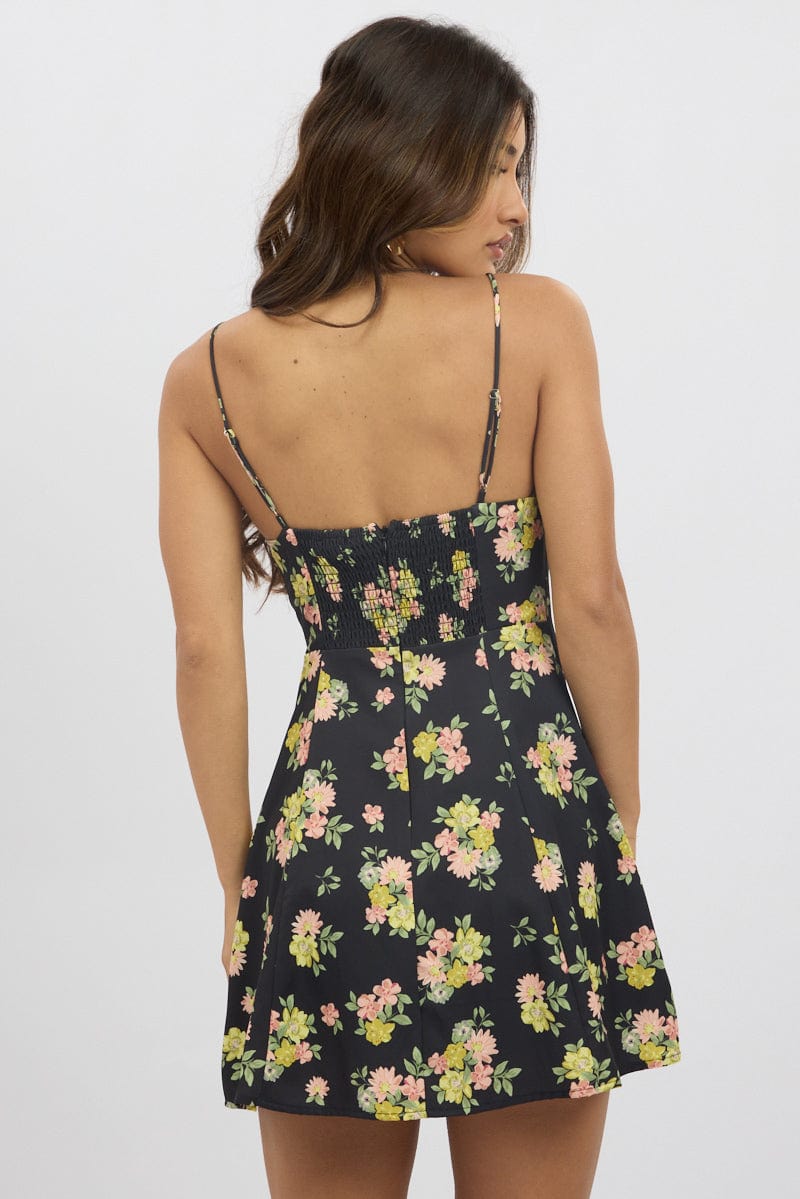 Black Floral Mini Dress Strappy | Ally Fashion Black Floral Mini Dress Strappy | Ally Fashion