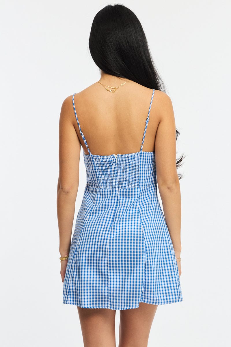 Blue Check Mini Dress Strappy for Ally Fashion