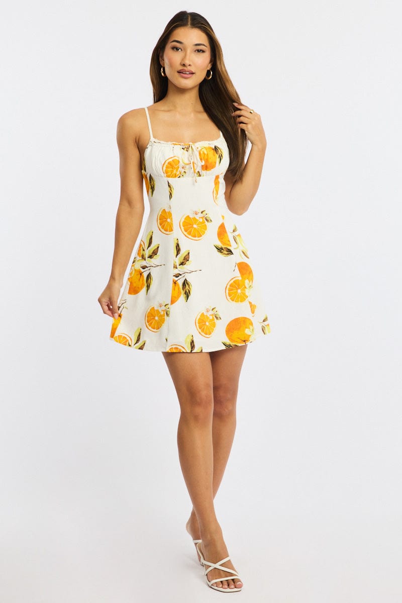 Orange Abstract Mini Dress Strappy for Ally Fashion