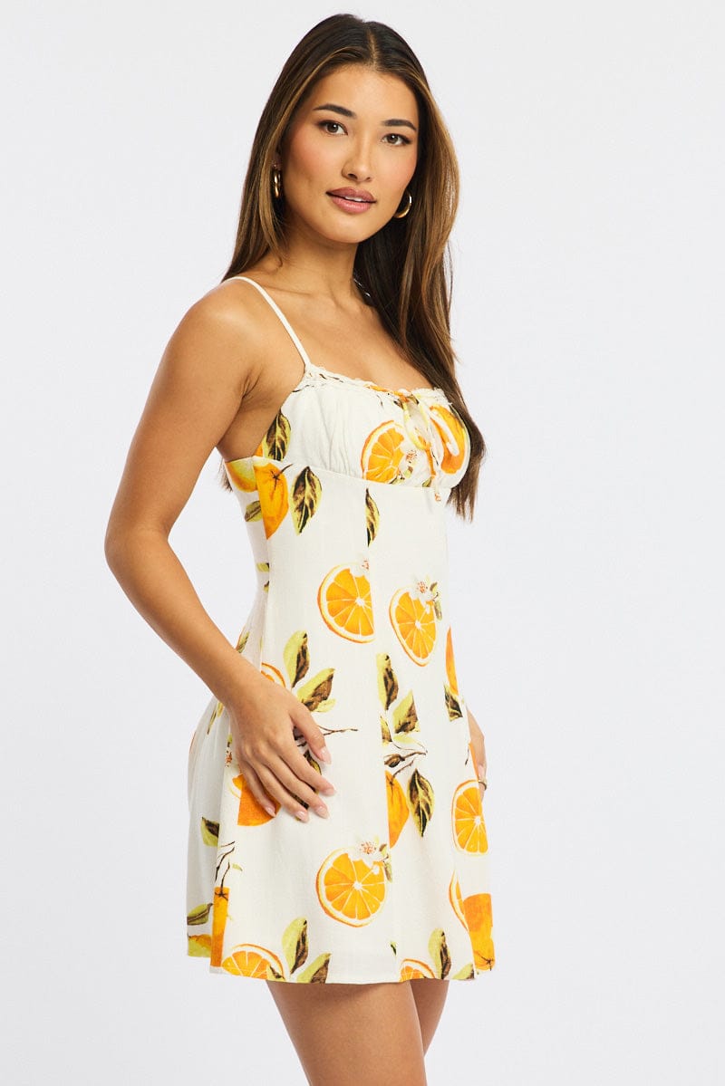 Orange Abstract Mini Dress Strappy for Ally Fashion