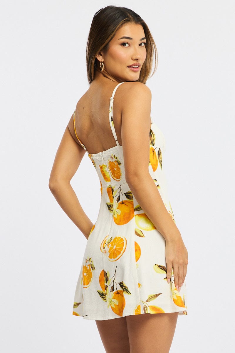 Orange Abstract Mini Dress Strappy for Ally Fashion