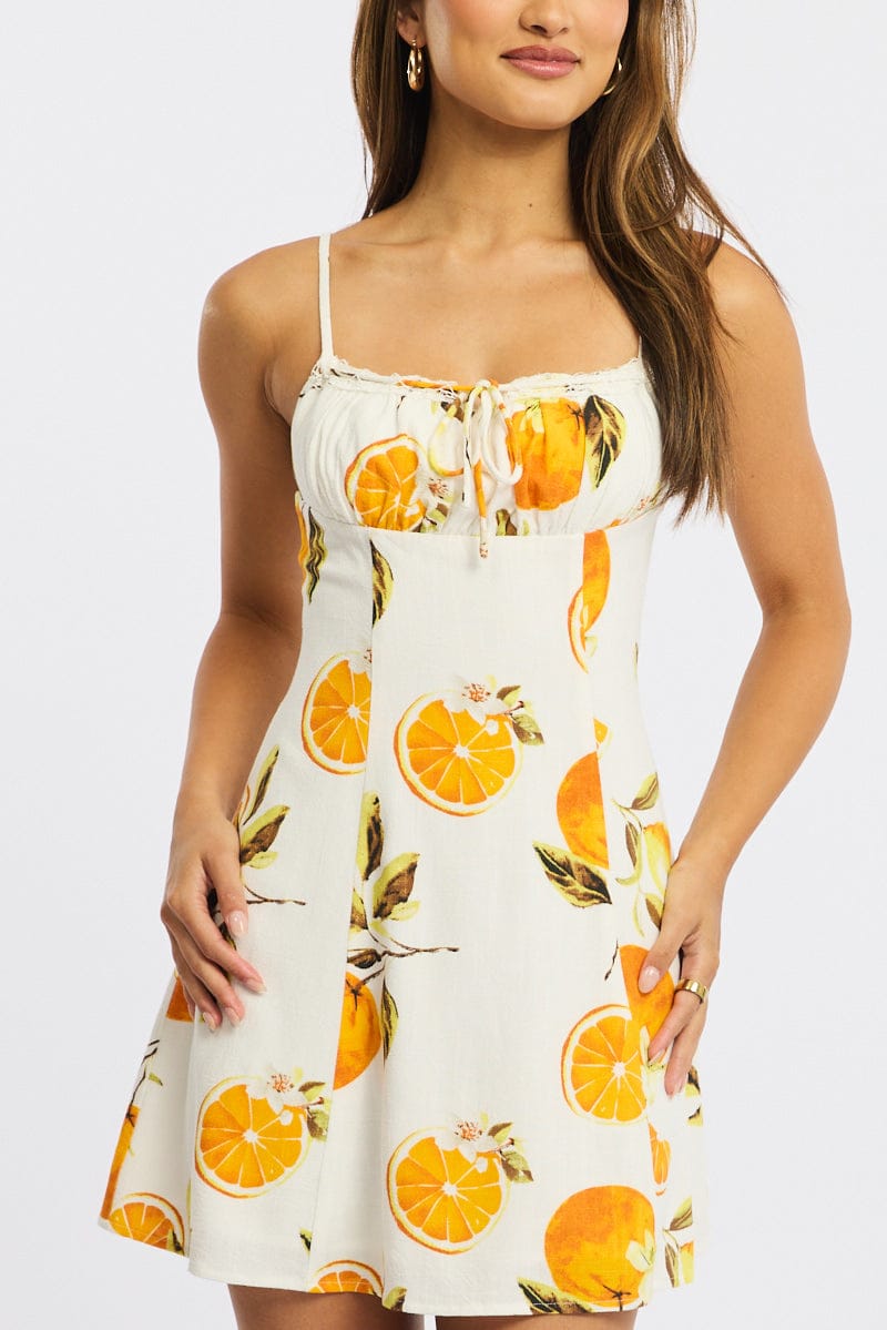 Orange Abstract Mini Dress Strappy for Ally Fashion