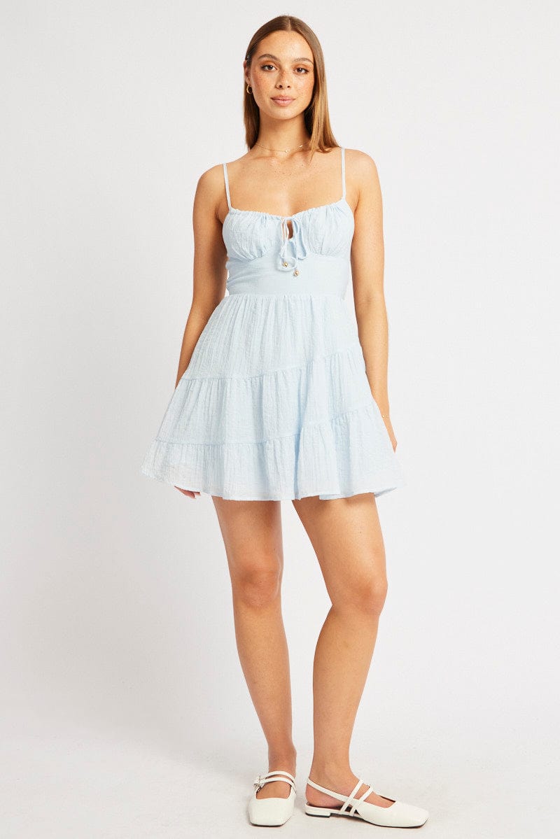 Blue Fit And Flare Dress Mini Tiered for Ally Fashion