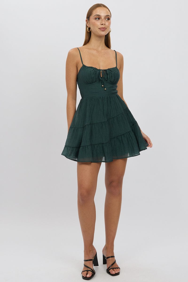 Green Fit And Flare Dress Mini Tiered | Ally Fashion Green Fit And Flare Dress Mini Tiered | Ally Fashion