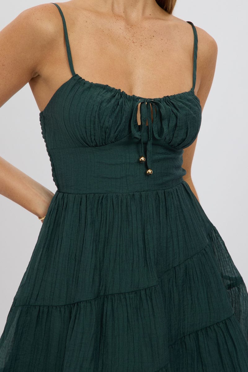 Green Fit And Flare Dress Mini Tiered | Ally Fashion Green Fit And Flare Dress Mini Tiered | Ally Fashion