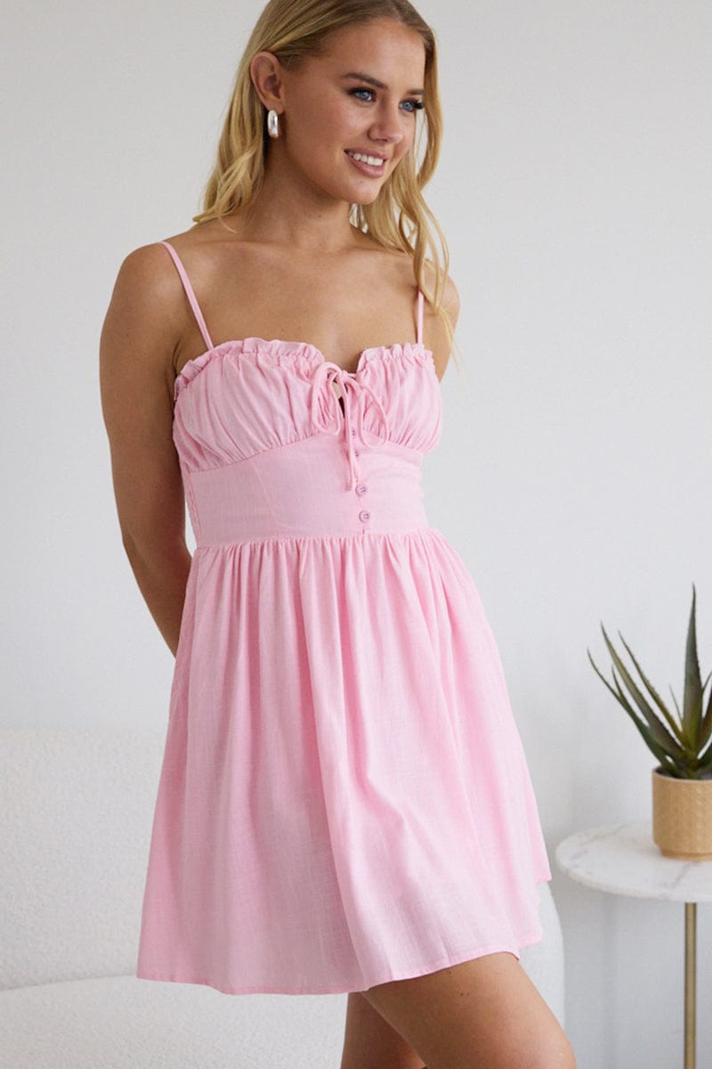 Pink Fit And Flare Dress Mini | Ally Fashion Pink Fit And Flare Dress Mini | Ally Fashion