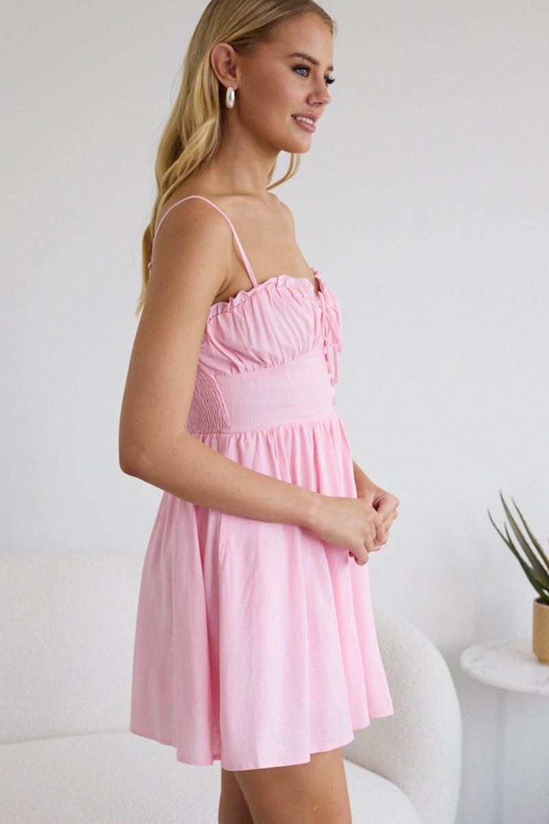 Pink Fit And Flare Dress Mini | Ally Fashion Pink Fit And Flare Dress Mini | Ally Fashion