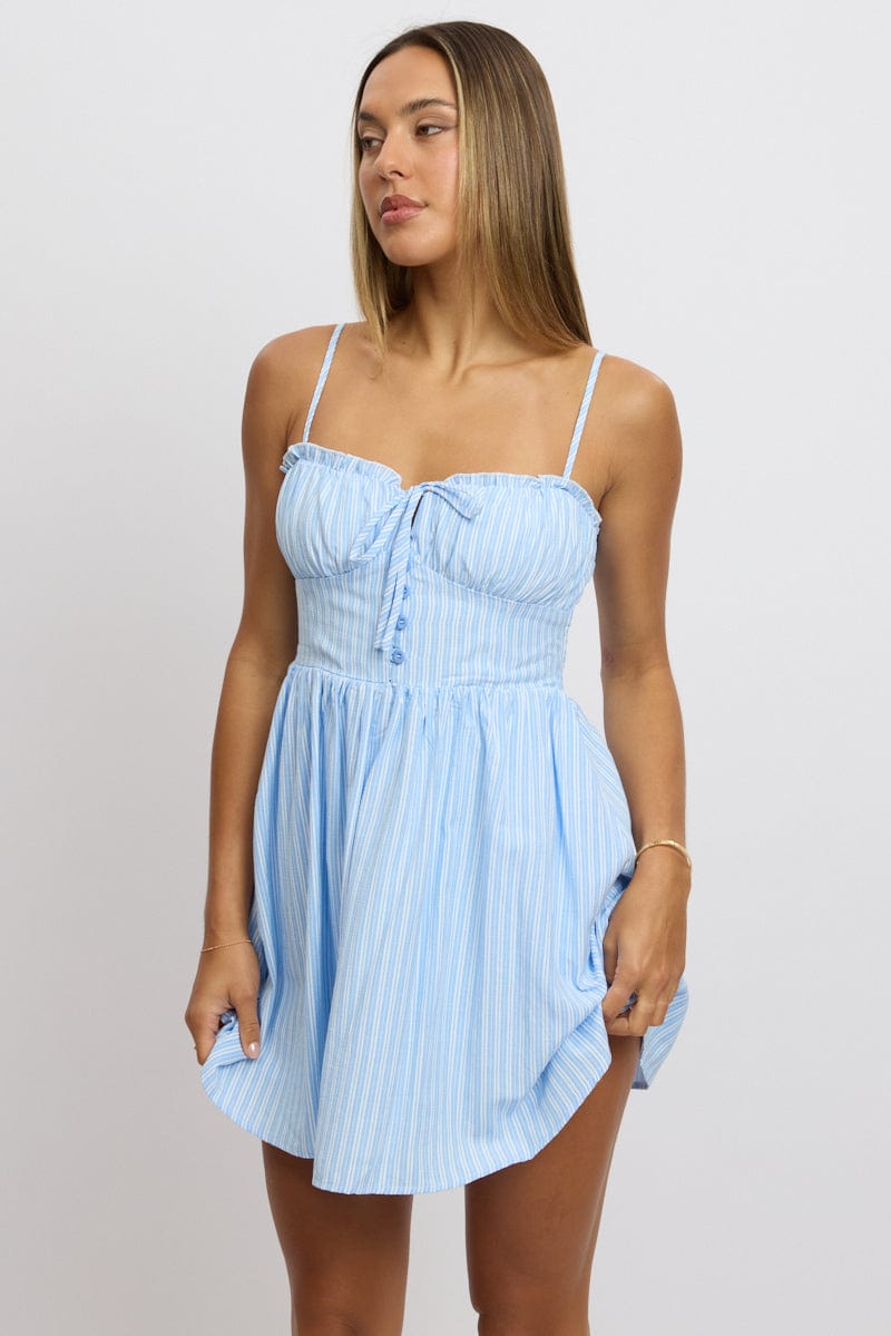 Blue Stripe Fit And Flare Dress Mini | Ally Fashion Blue Stripe Fit And Flare Dress Mini | Ally Fashion