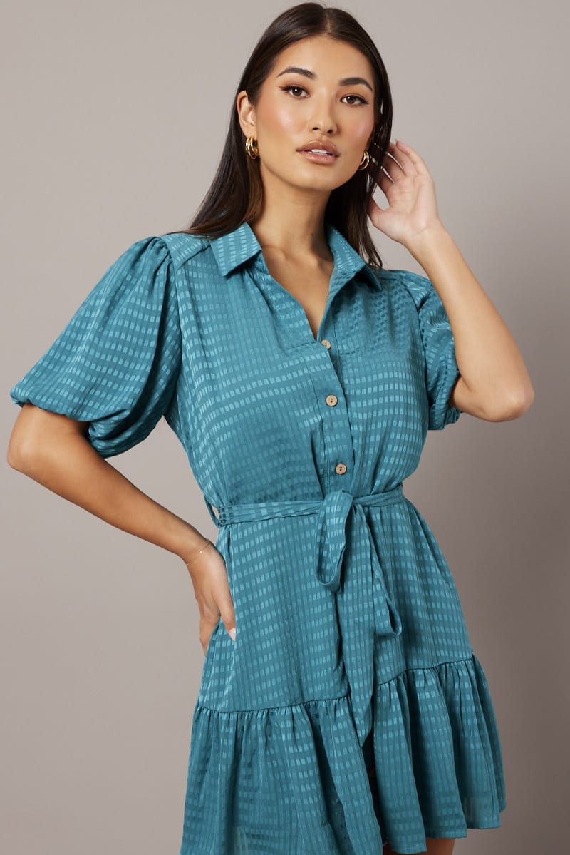 Green Fit And Flare Dress Short Sleeve Mini for Ally Fashion
