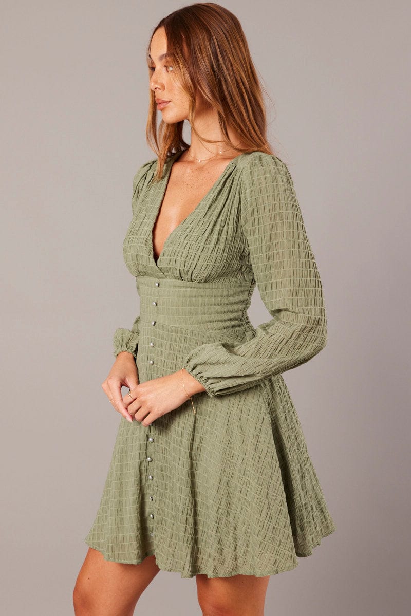 Green Fit And Flare Dress Long Sleeve for Ally Fashion