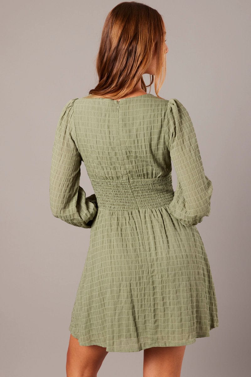 Green Fit And Flare Dress Long Sleeve for Ally Fashion