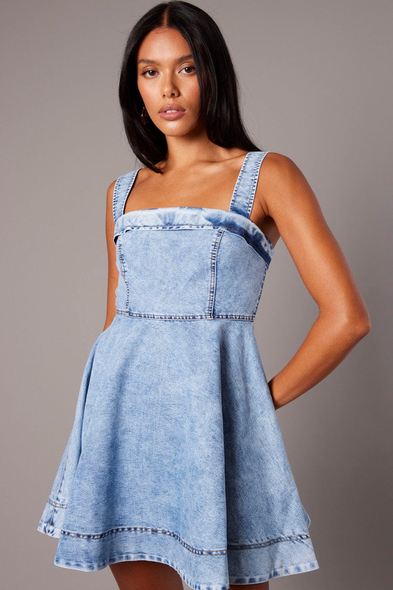 Blue Fit And Flare Dress Mini for Ally Fashion