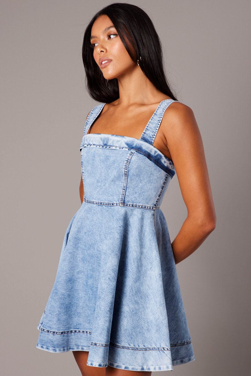Blue Fit And Flare Dress Mini for Ally Fashion