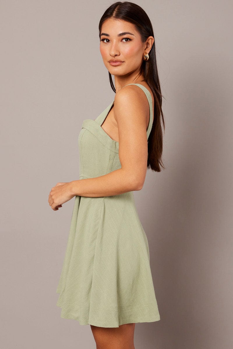 Green Fit And Flare Dress Mini for Ally Fashion