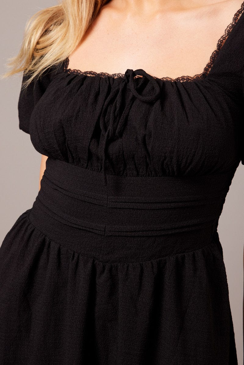 Black Fit And Flare Dress Puff Sleeve | Ally Fashion Black Fit And Flare Dress Puff Sleeve | Ally Fashion