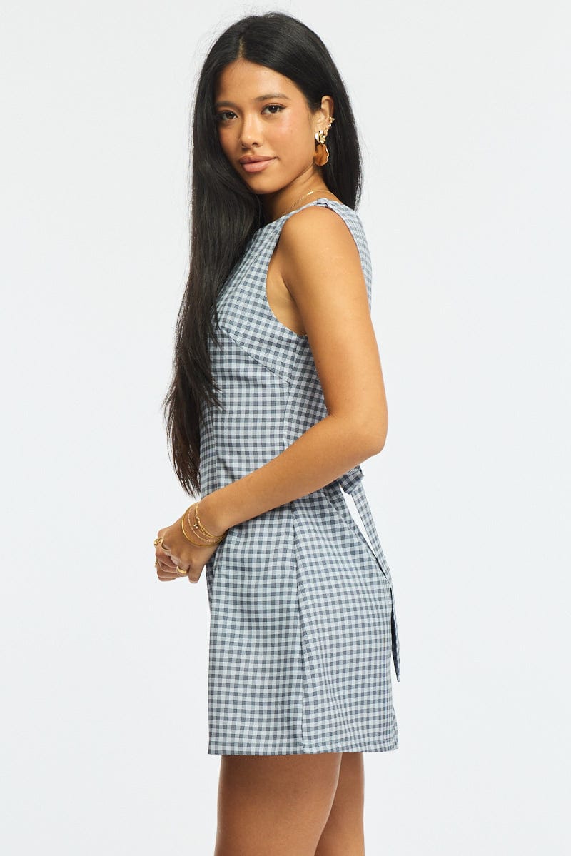 Blue Check Bodycon Dress Mini Check | Ally Fashion Blue Check Bodycon Dress Mini Check | Ally Fashion