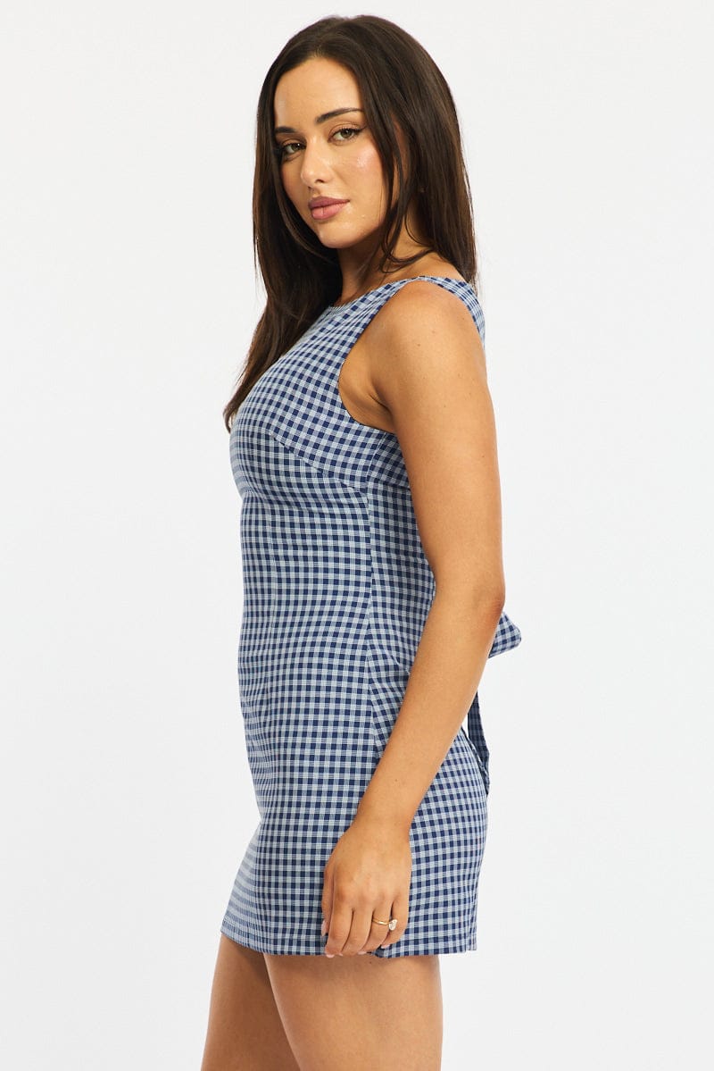 Blue Check Bodycon Dress Mini Check for Ally Fashion