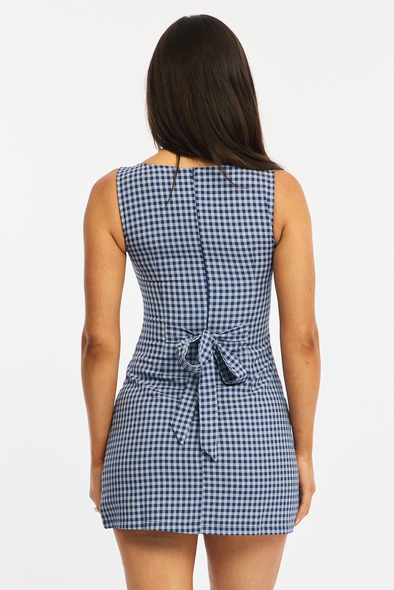 Blue Check Bodycon Dress Mini Check for Ally Fashion