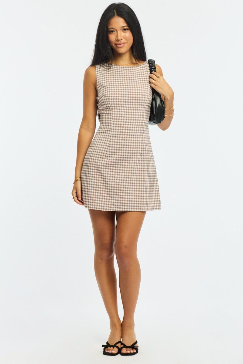Pink Check Bodycon Dress Mini Check for Ally Fashion
