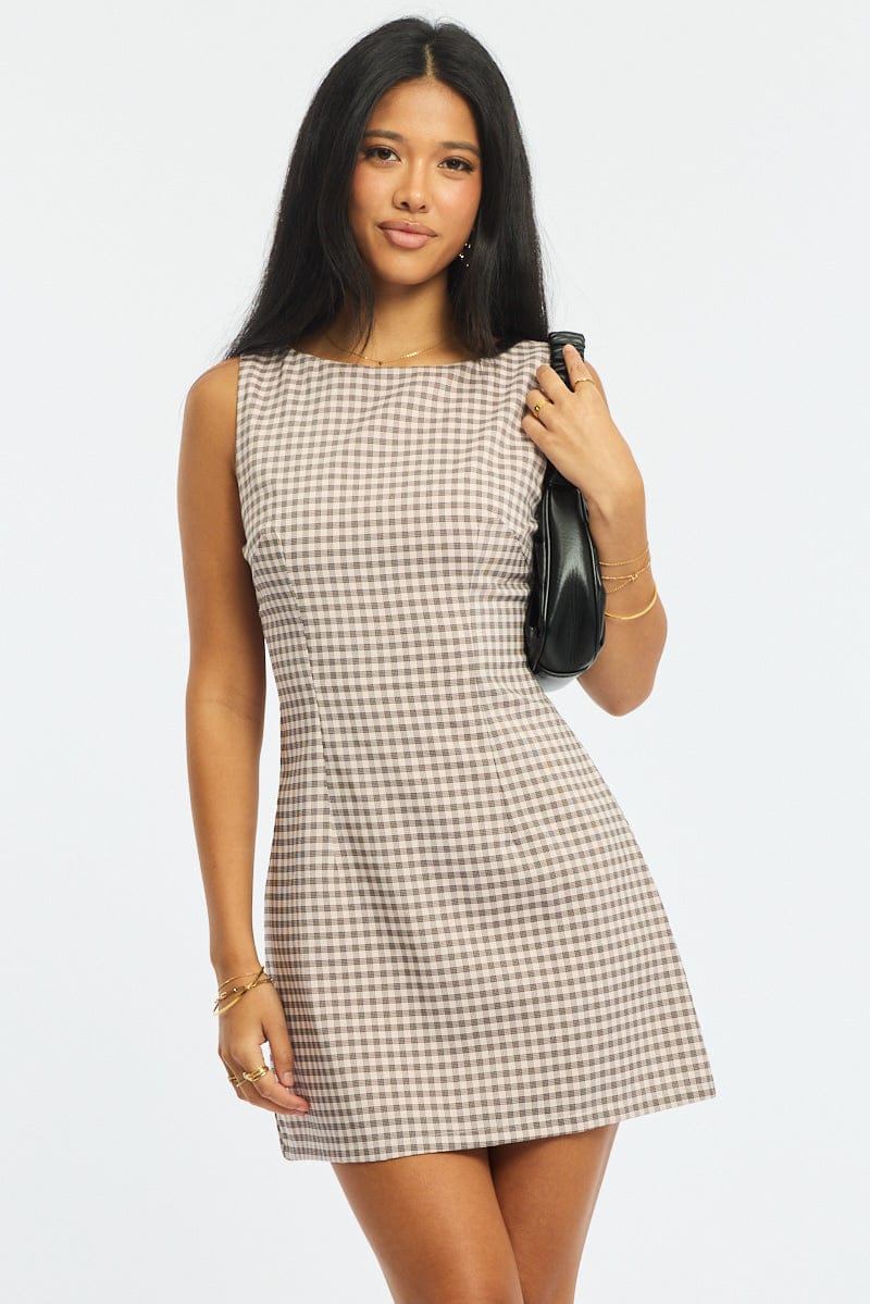 Pink Check Bodycon Dress Mini Check for Ally Fashion