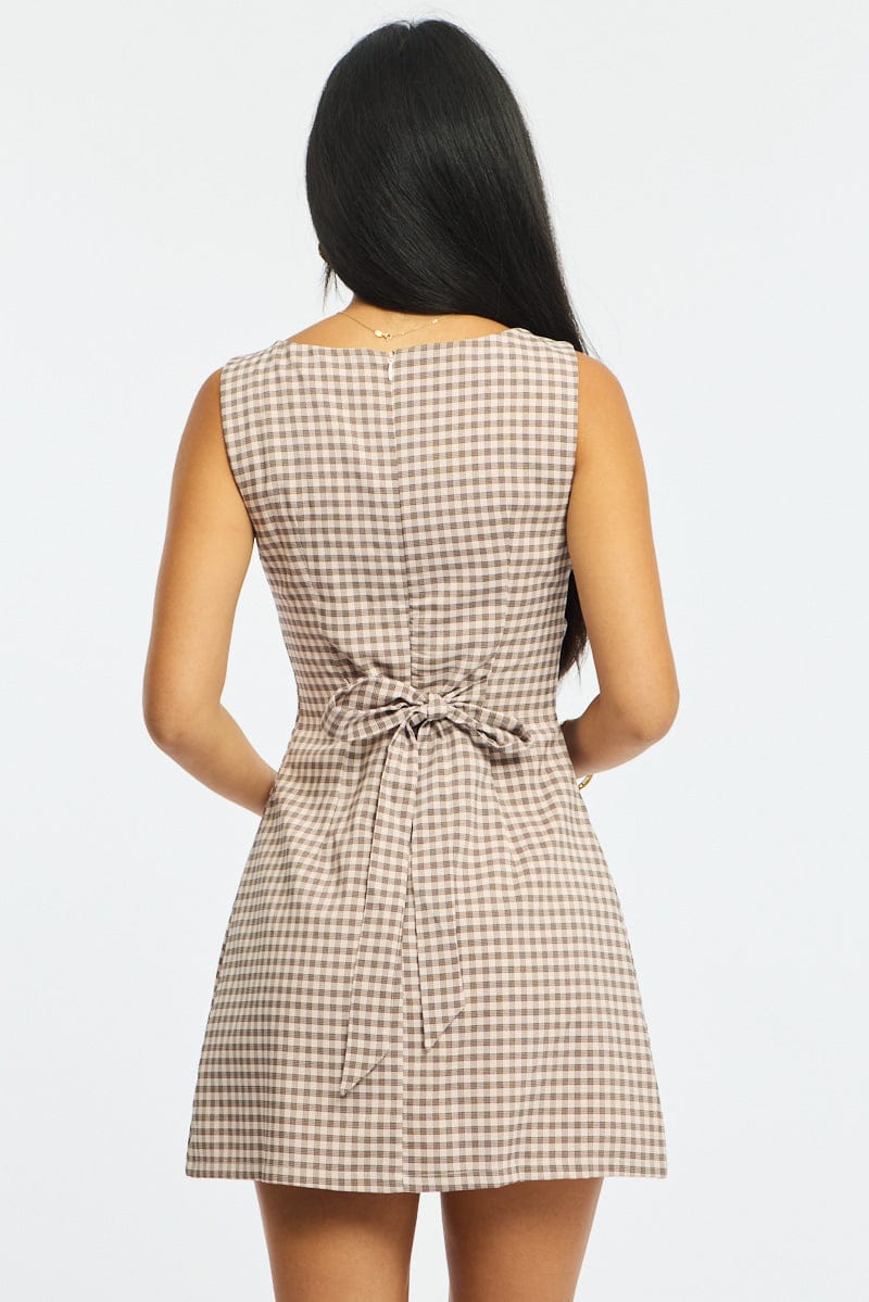 Pink Check Bodycon Dress Mini Check for Ally Fashion