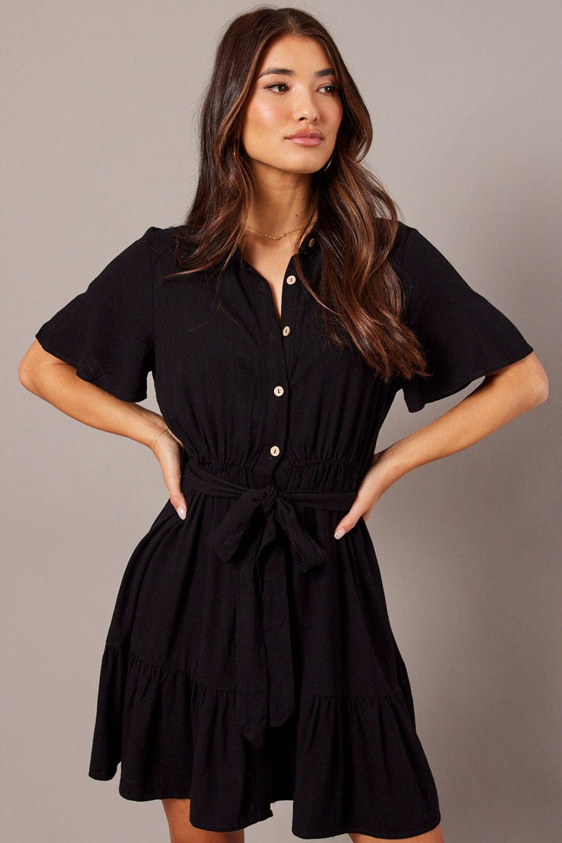 Black Fit And Flare Dress Wing Sleeve for Ally Fashion