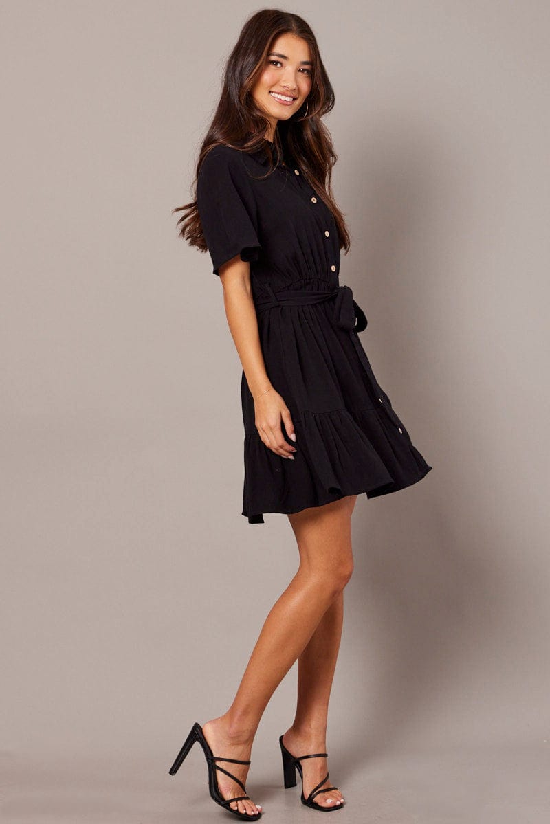 Black Fit And Flare Dress Wing Sleeve for Ally Fashion