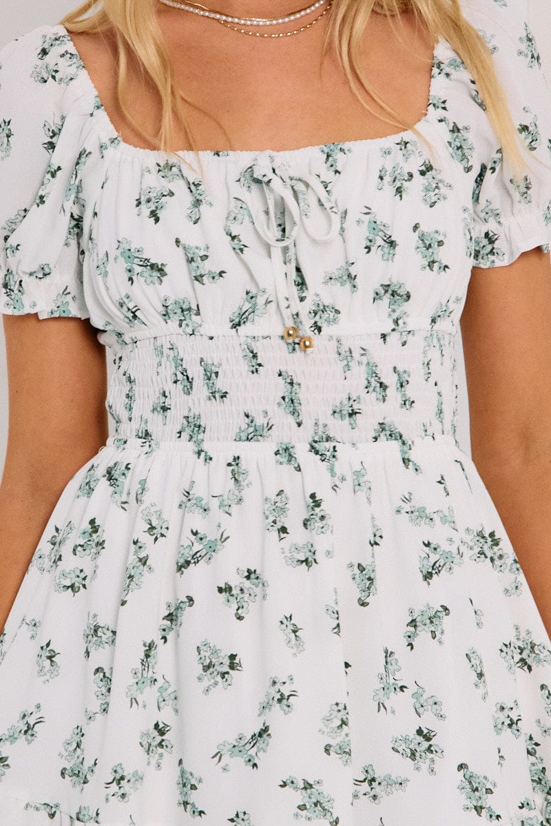 Green Floral Fit And Flare Dress Mini for Ally Fashion