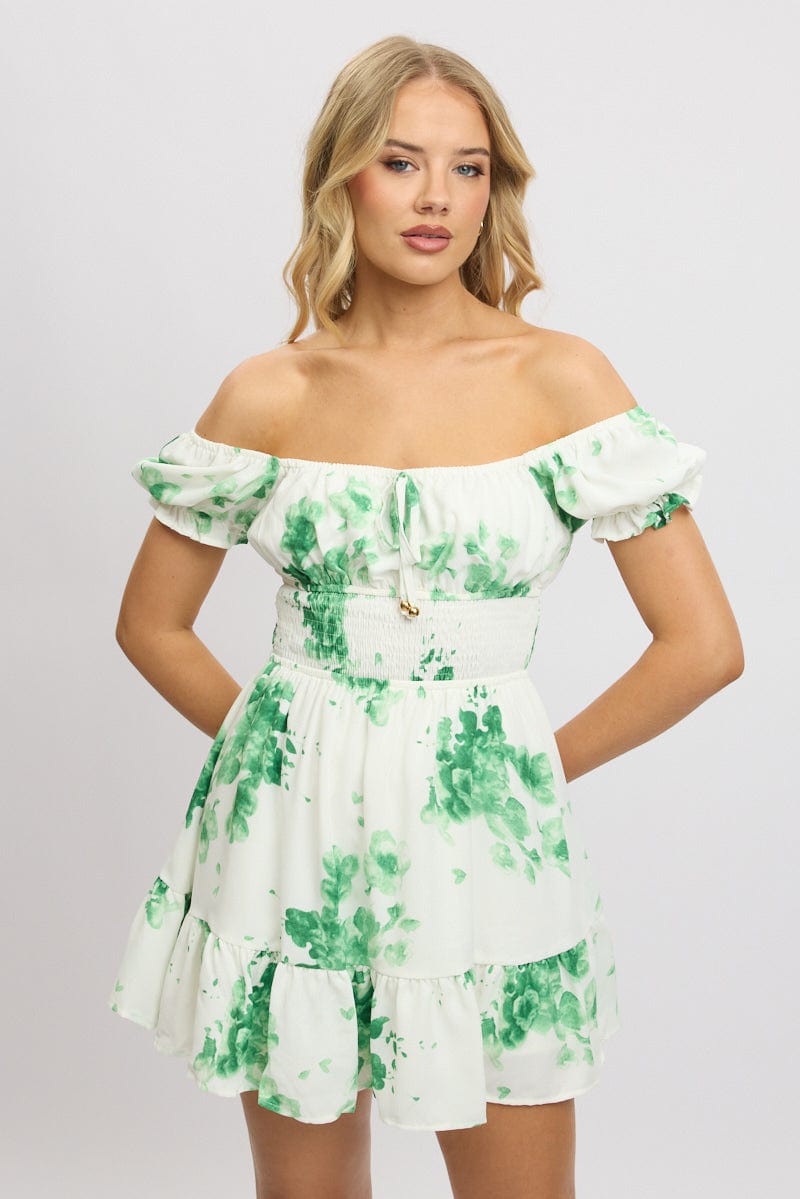green fit and flare dress Green Floral Fit And Flare Dress Mini