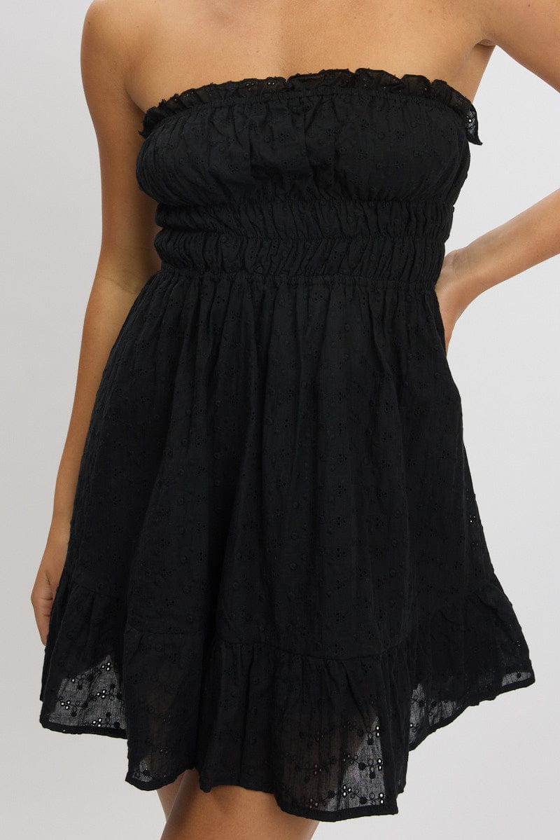 Black Strapless Dress Eyelet Fabric for Ally Fashion