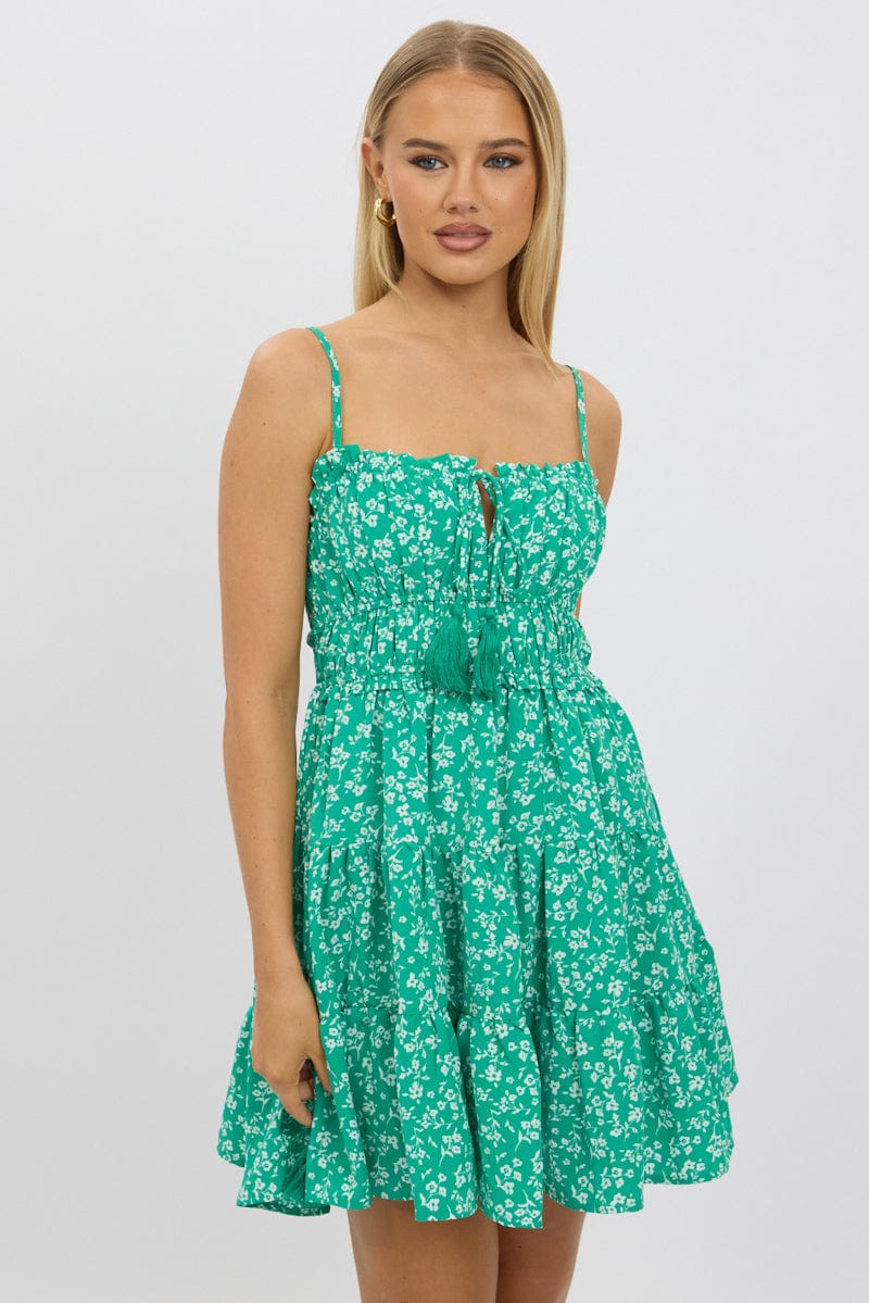 Green Ditsy Fit And Flare Dress Mini | Ally Fashion Green Ditsy Fit And Flare Dress Mini | Ally Fashion