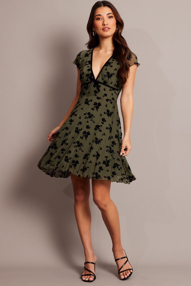 Green Ditsy Mini Dress Short Sleeve Burn out | Ally Fashion Green Ditsy Mini Dress Short Sleeve Burn out | Ally Fashion