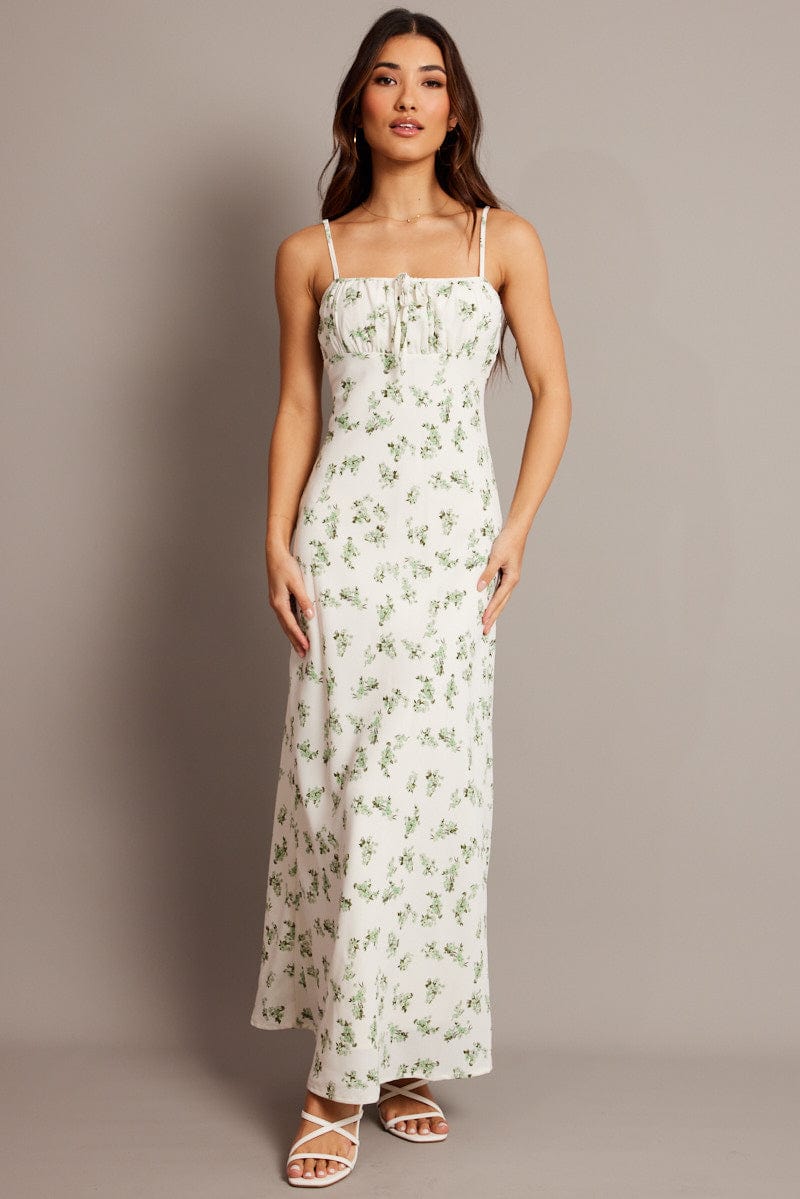 Green Floral Midi Dress Strappy for Ally Fashion