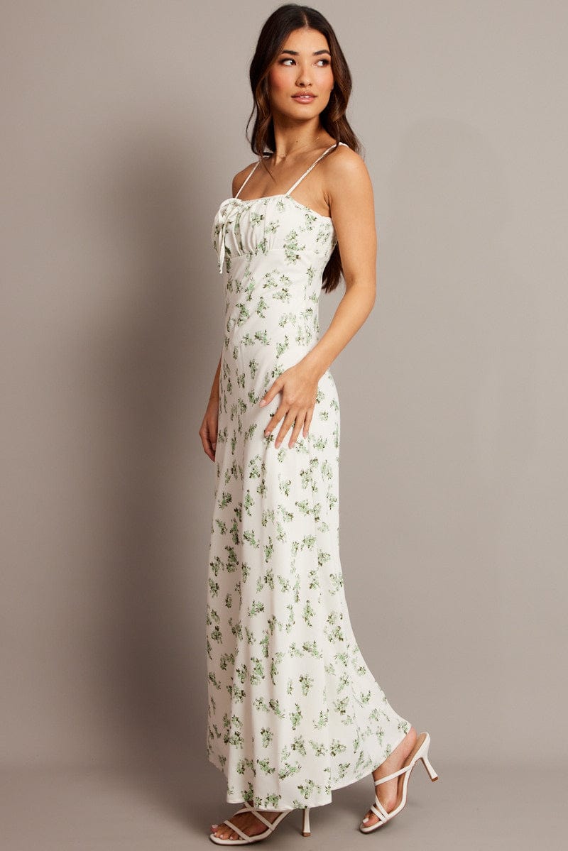 Green Floral Midi Dress Strappy for Ally Fashion