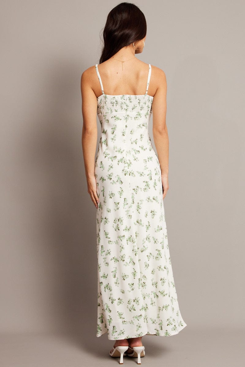 Green Floral Midi Dress Strappy for Ally Fashion