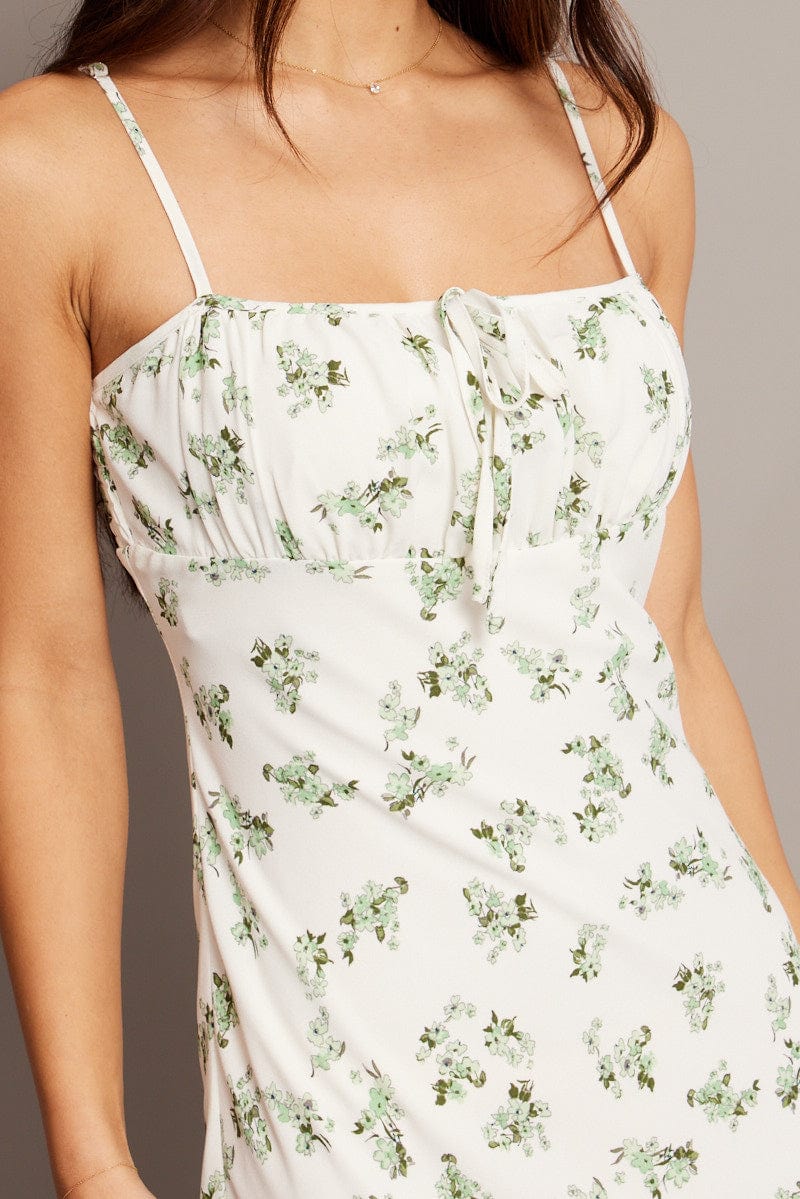 Green Floral Midi Dress Strappy for Ally Fashion