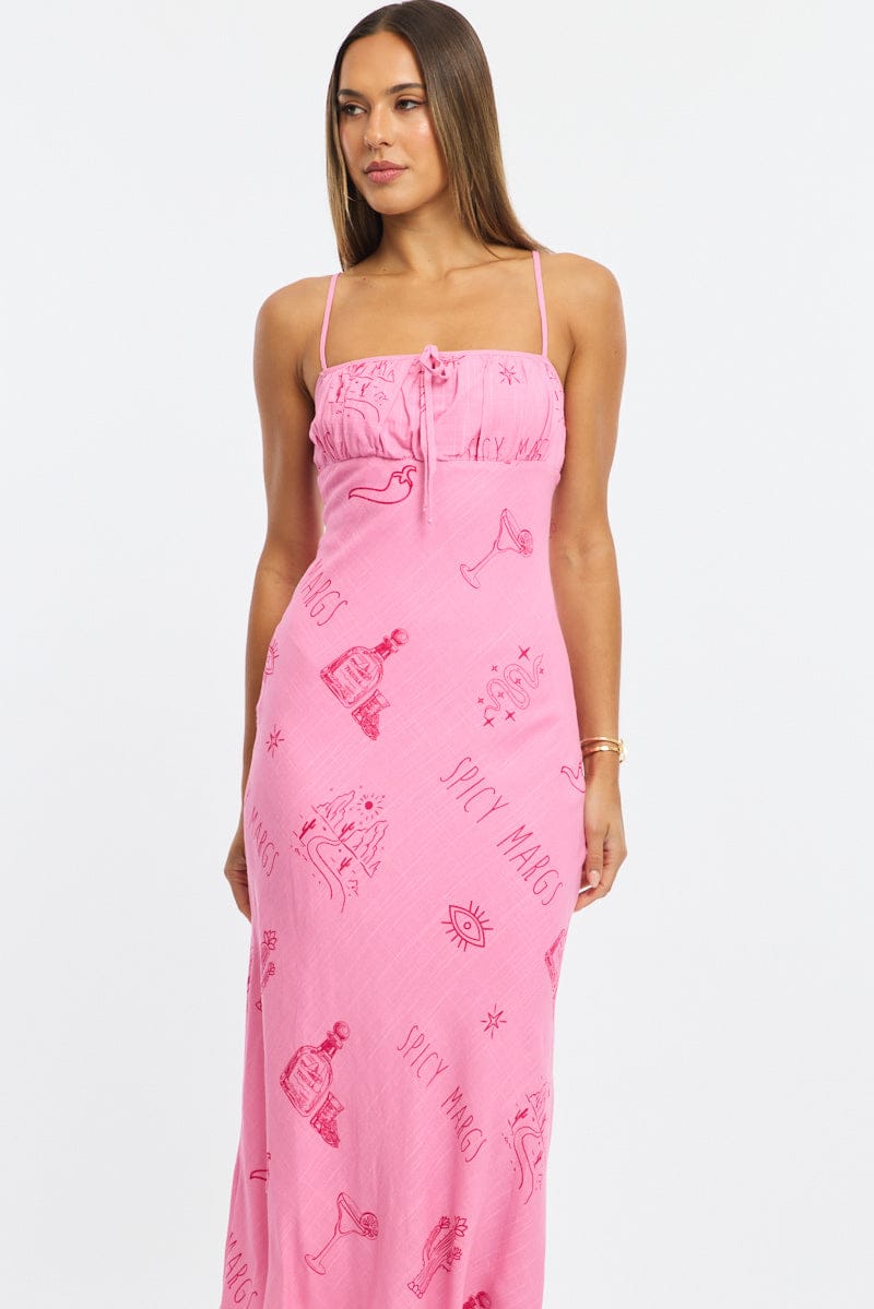 knee length dresses for ladies Shop Stylish Deep Pink Waist Ruffle Strappy Midi Dress – Moonstruck main image 1