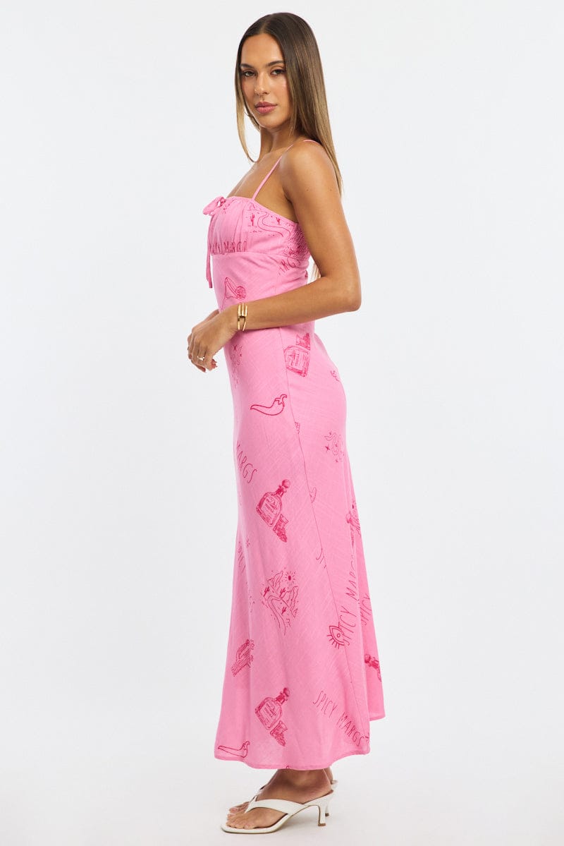 Pink Abstract Midi Dress Strappy for Ally Fashion