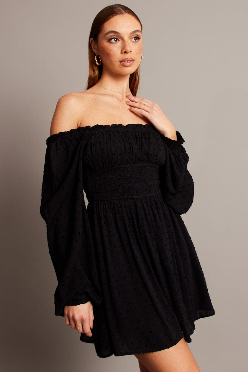 Black Fit And Flare Dress Long Sleeve Mini for Ally Fashion