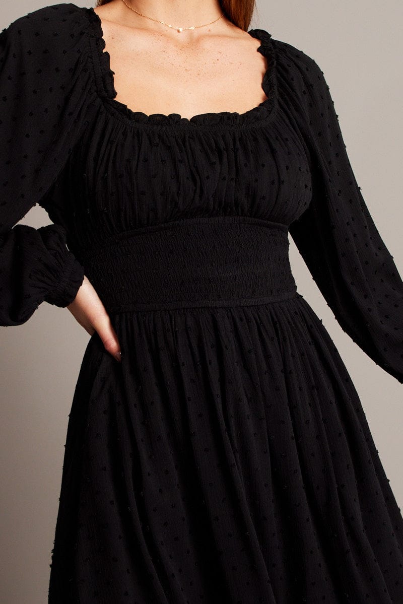 Black Fit And Flare Dress Long Sleeve Mini for Ally Fashion