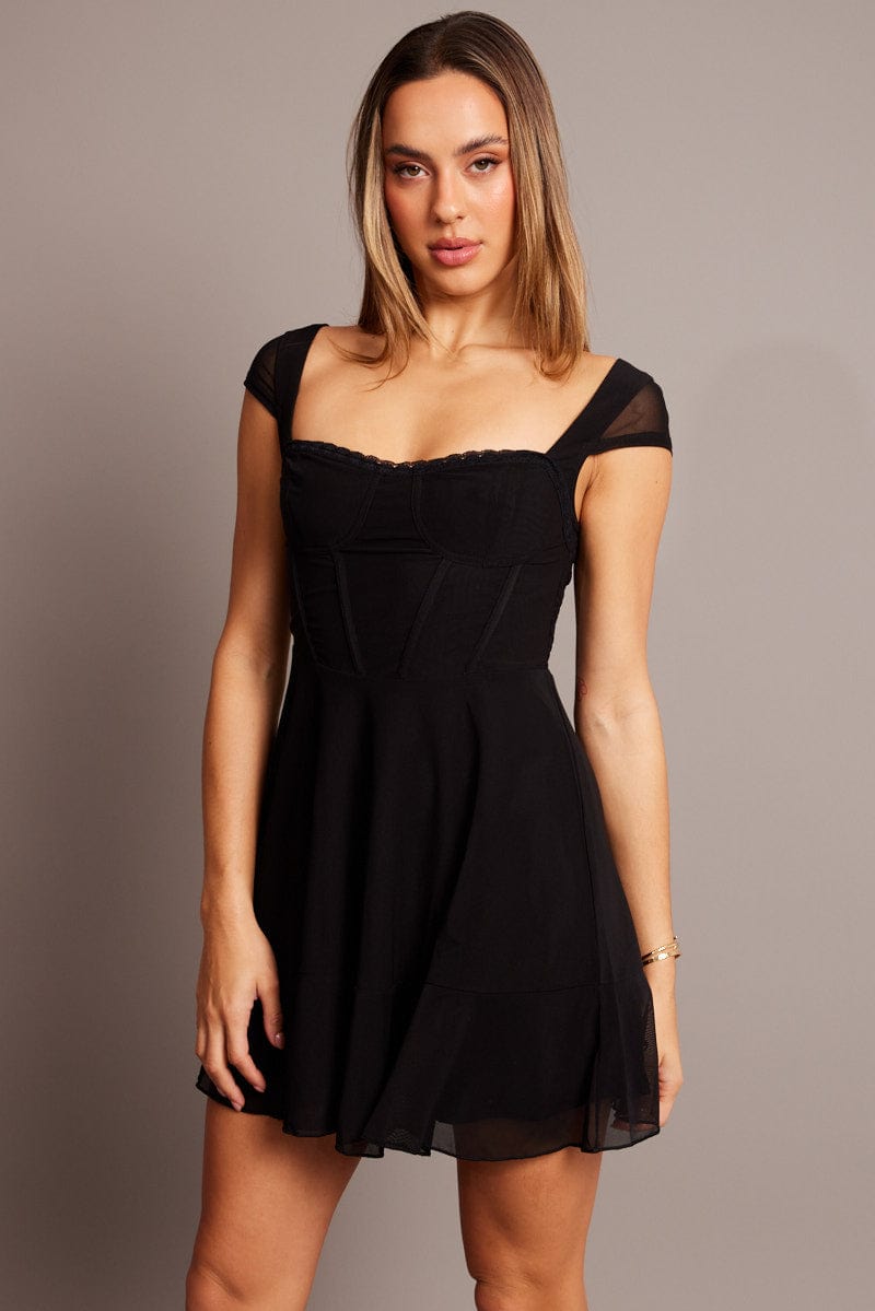 Black Fit And Flare Dress Mini Mesh for Ally Fashion