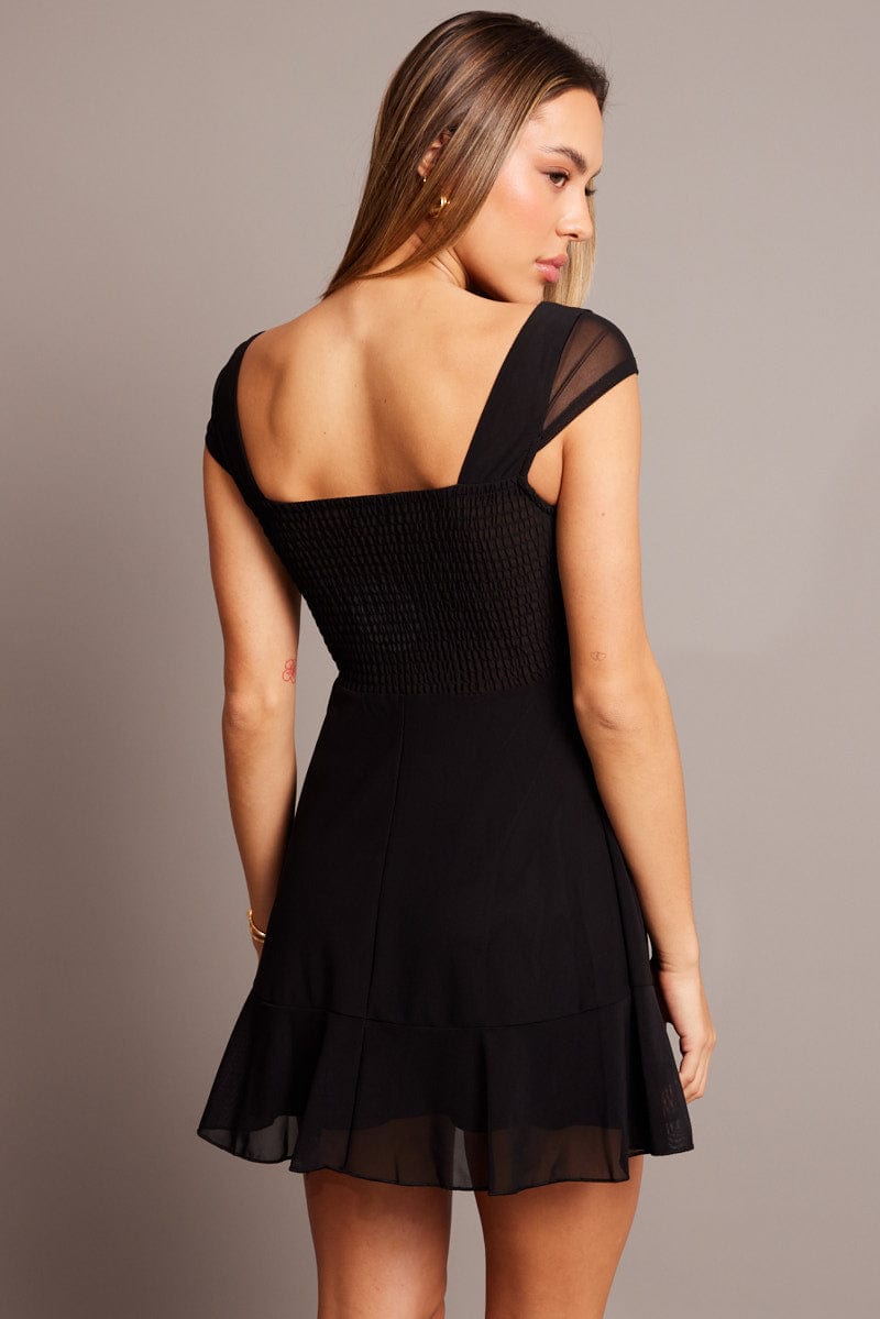 Black Fit And Flare Dress Mini Mesh for Ally Fashion