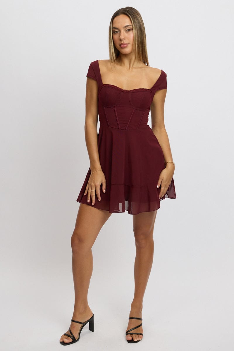 Red Fit And Flare Dress Mini Mesh for Ally Fashion