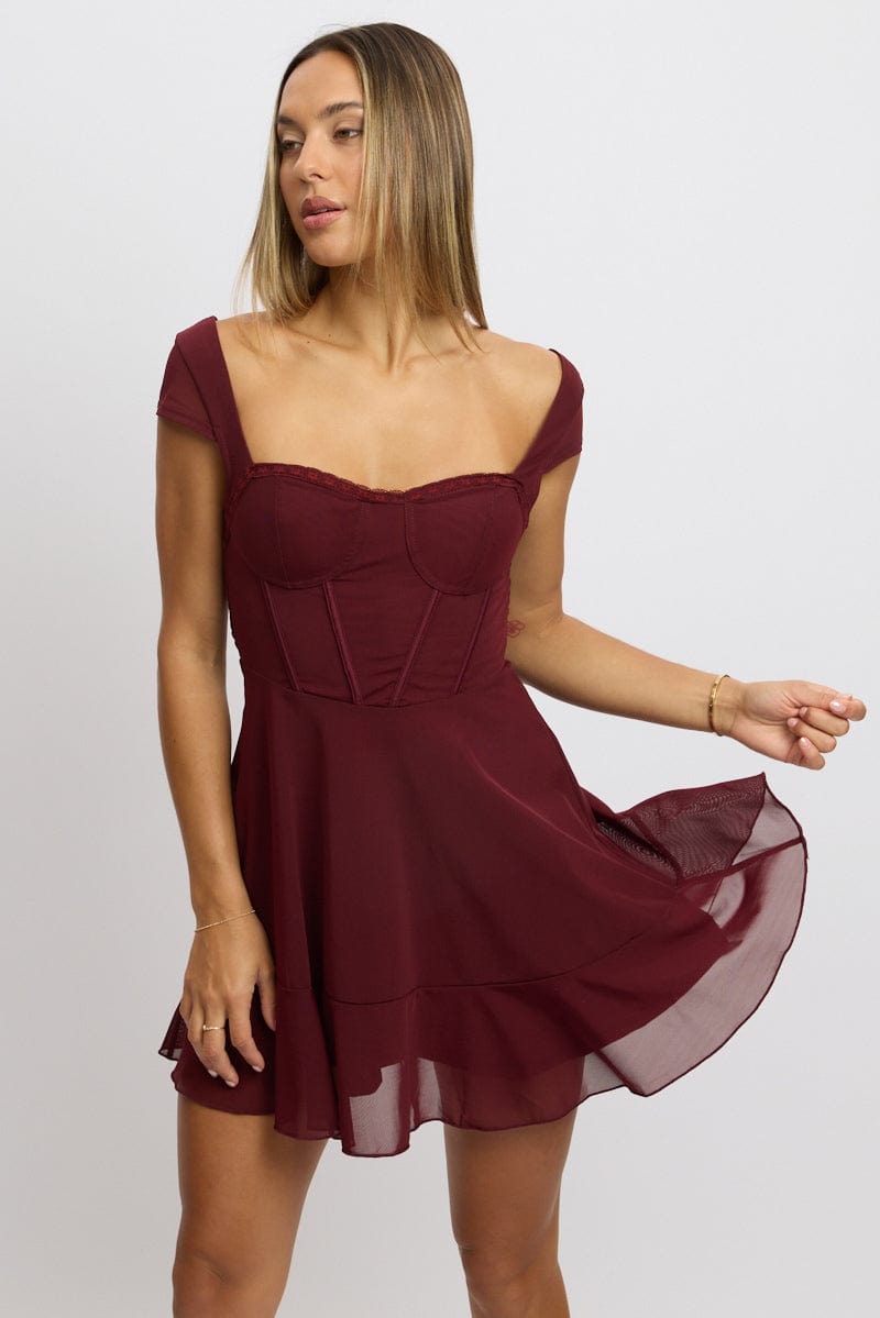Red Fit And Flare Dress Mini Mesh | Ally Fashion Red Fit And Flare Dress Mini Mesh | Ally Fashion