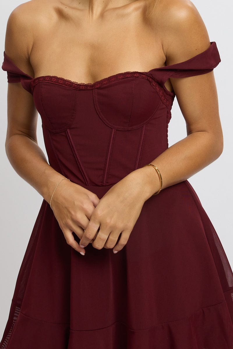 Red Fit And Flare Dress Mini Mesh | Ally Fashion Red Fit And Flare Dress Mini Mesh | Ally Fashion