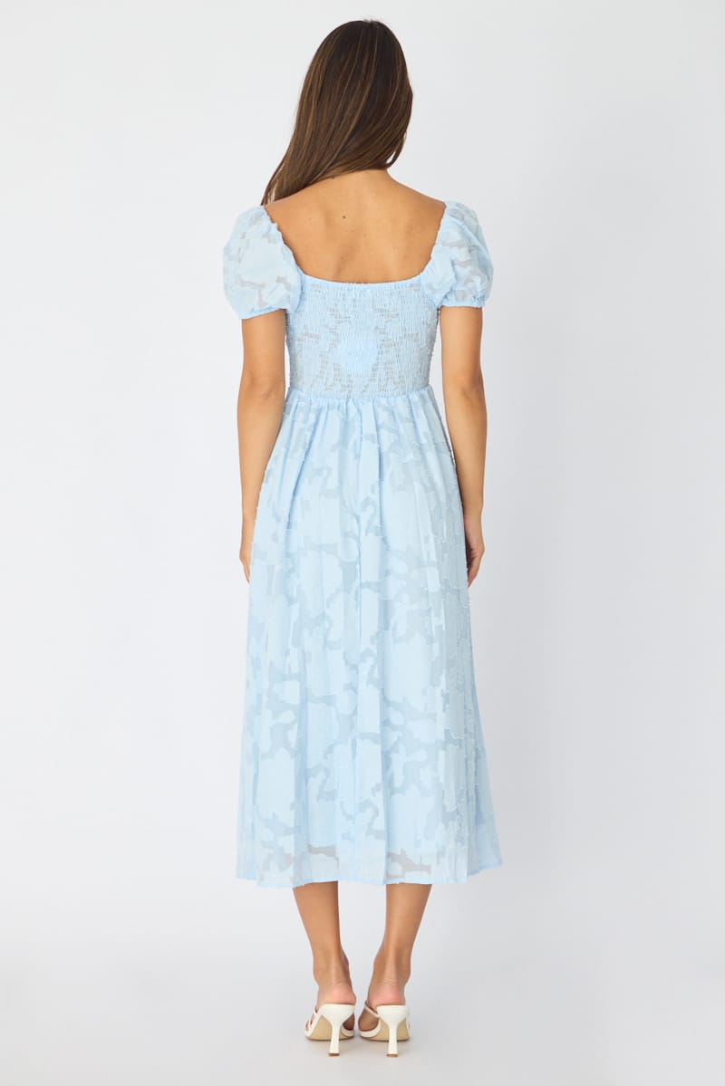 Blue Midi Dress Puff Sleeve for Ally Fashion