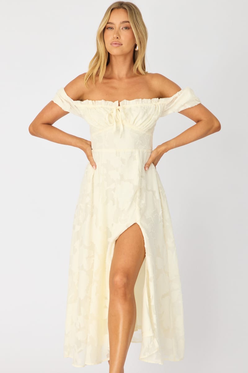 White Midi Dress Puff Sleeve for Ally Fashion