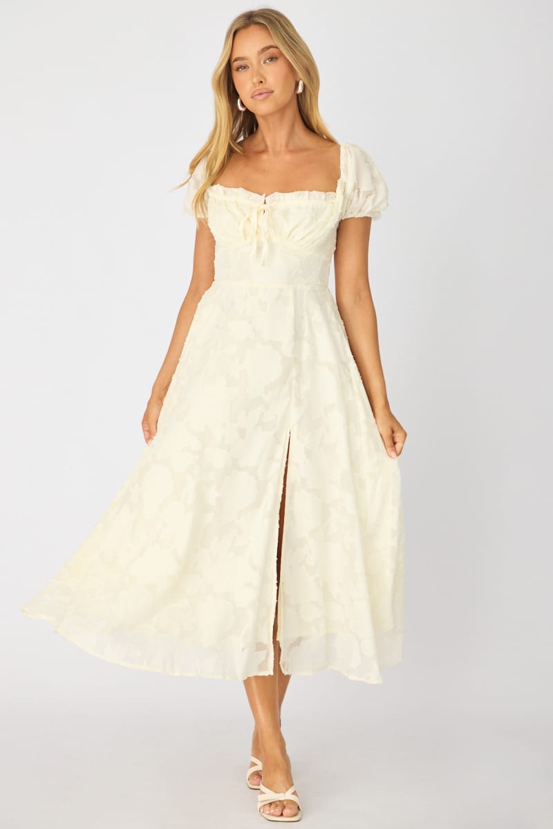 puff sleeve white midi dress White Midi Dress Puff Sleeve