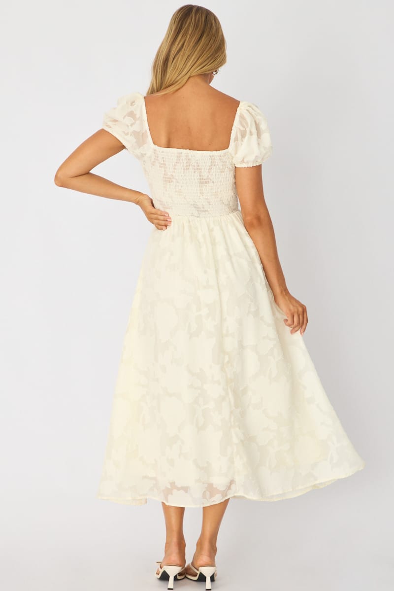 White Midi Dress Puff Sleeve for Ally Fashion